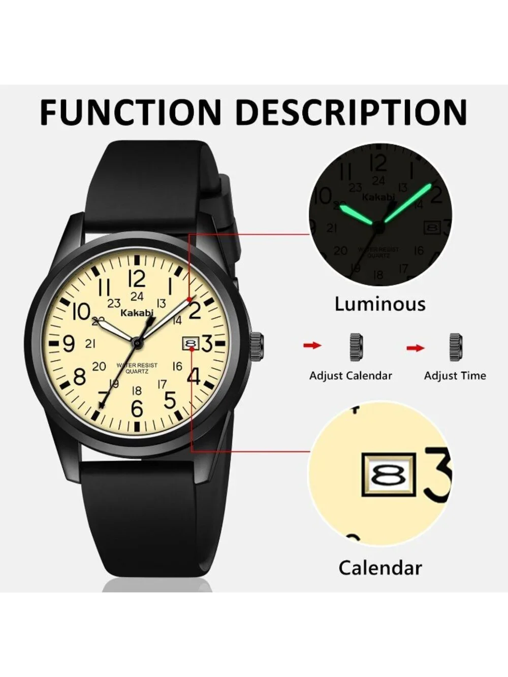 Men's Black Yellow Comfortable Silicone Strap Unisex Military Sport Casual Watch